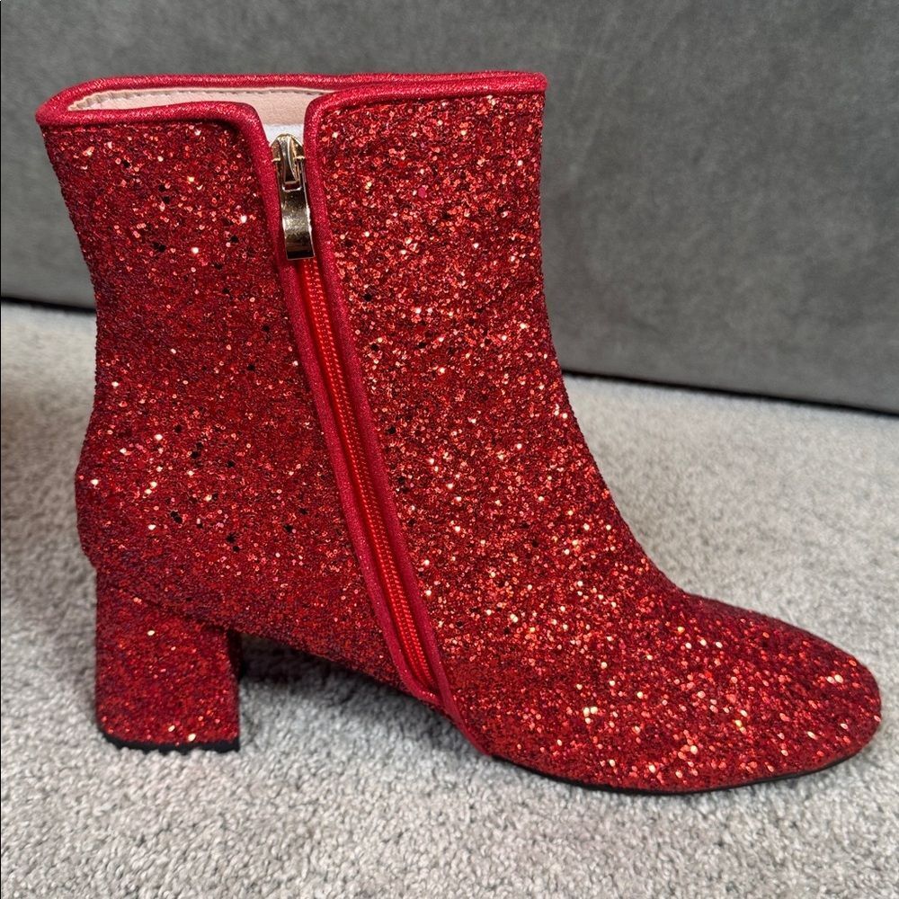 Women’s Red Glitter Covered Chunky Heeled Party Boots with Zipper Size 11 NEW - Picture 6 of 13